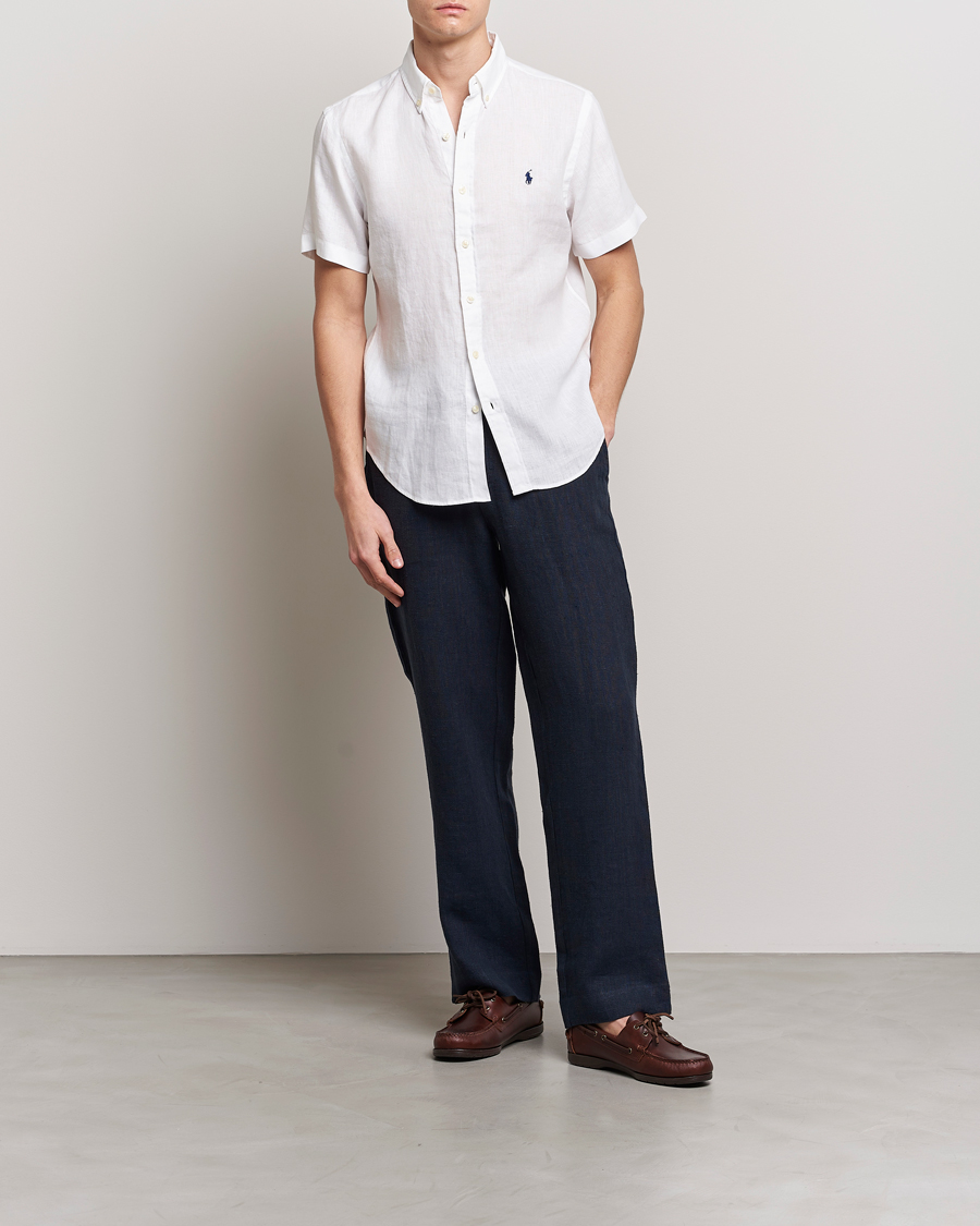 Mies | Kauluspaidat | Polo Ralph Lauren | Slim Fit Linen Short Sleeve Shirt White