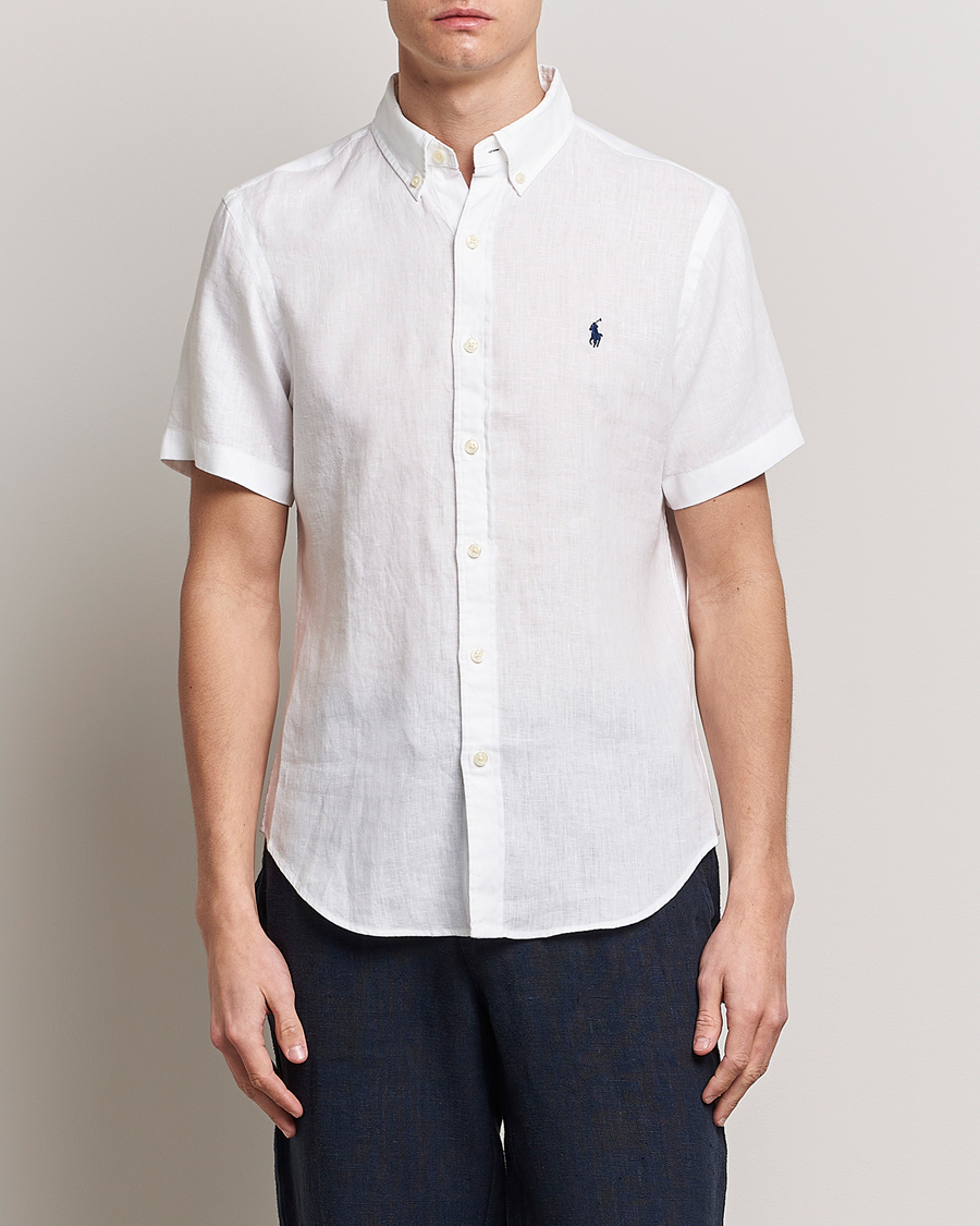 Mies | Kauluspaidat | Polo Ralph Lauren | Slim Fit Linen Short Sleeve Shirt White