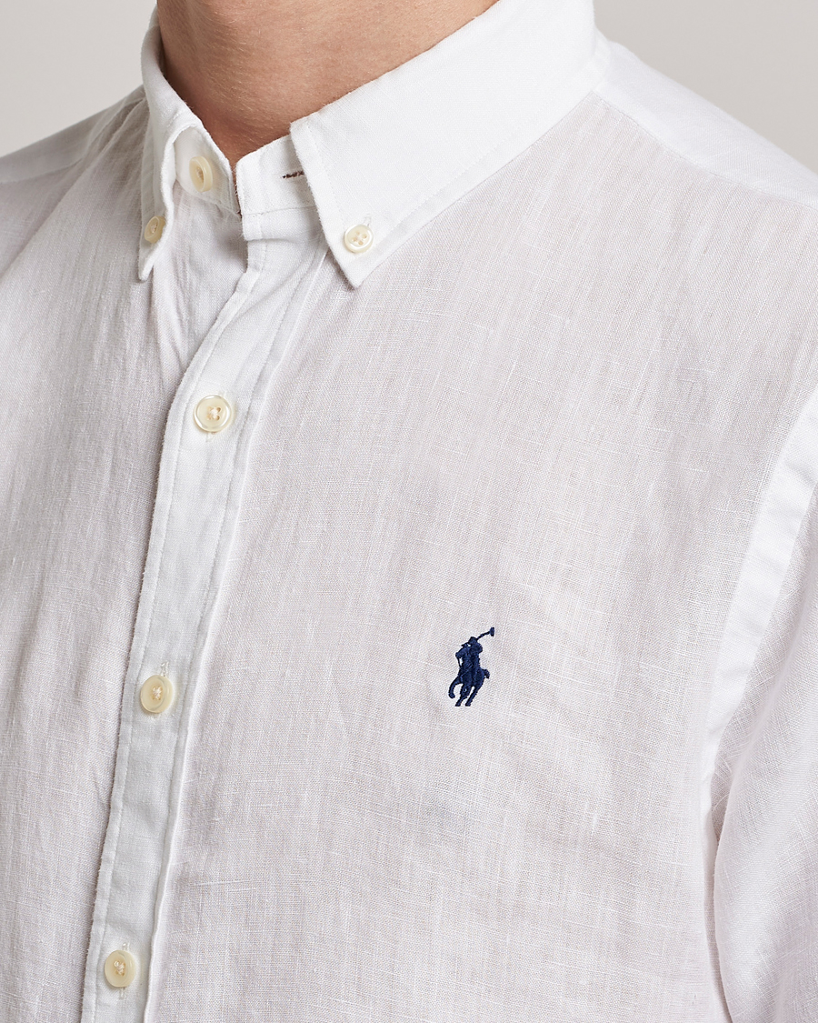 Mies | Kauluspaidat | Polo Ralph Lauren | Slim Fit Linen Short Sleeve Shirt White