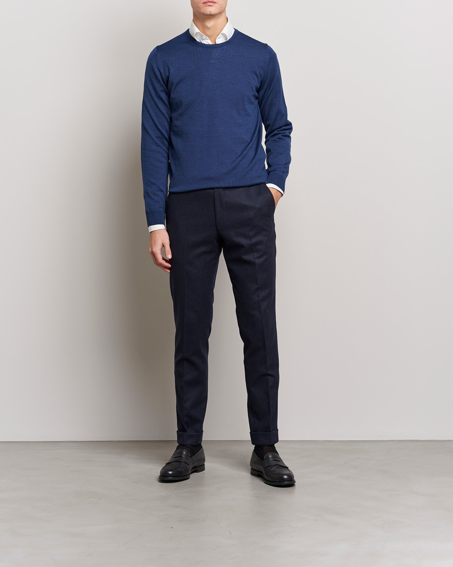 Mies | Puserot | Stenströms | Merino Crew Neck Blue