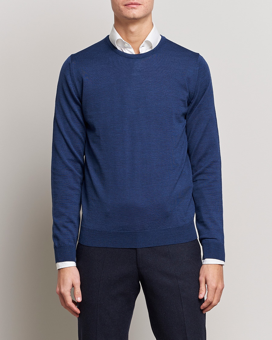 Mies | Puserot | Stenströms | Merino Crew Neck Blue