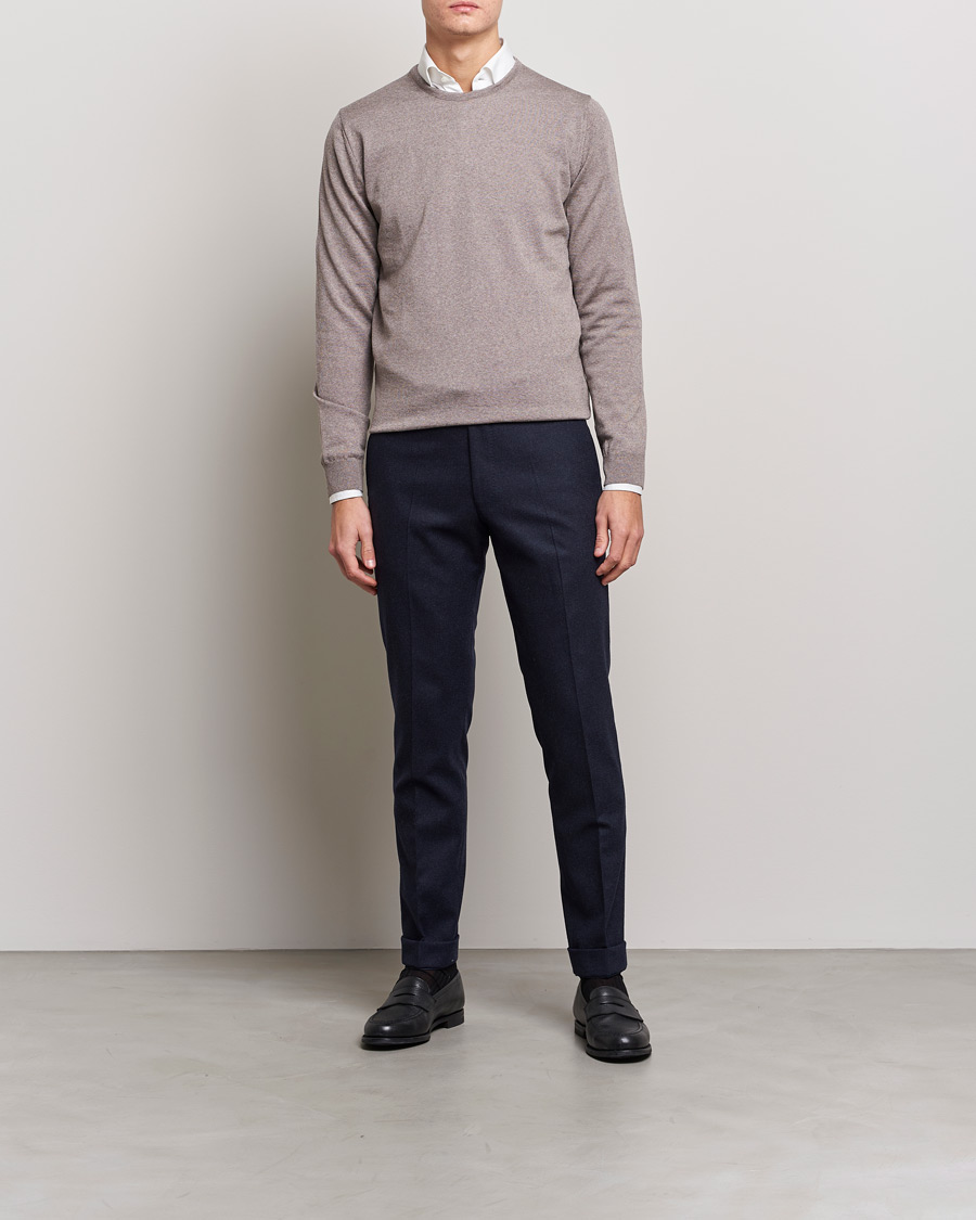 Mies | Puserot | Stenströms | Merino Crew Neck Mud Brown