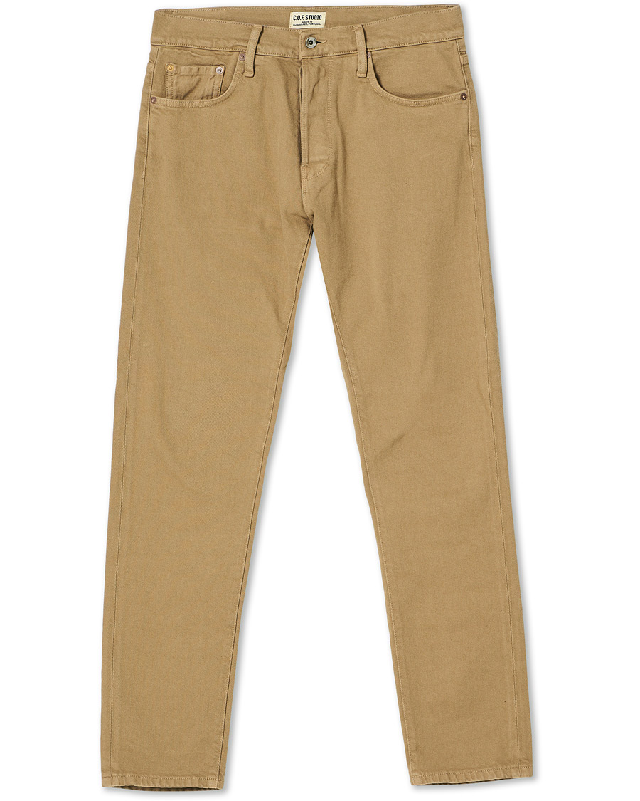 Mies | Farkut | C.O.F. Studio | M7 Tapered Organic Cotton Stretch Jeans Khaki Beige