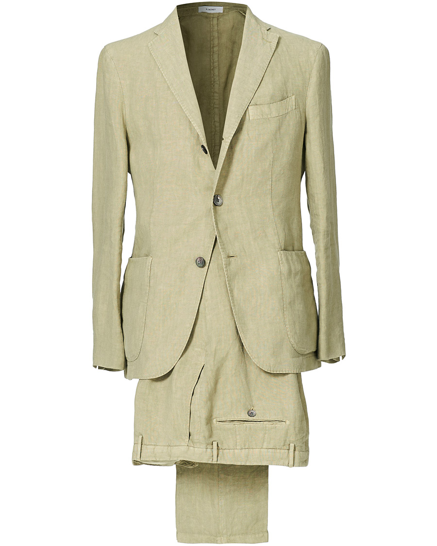 Mies | Puvut | Boglioli | K Jacket Patch Pocket Linen Suit Sage Green