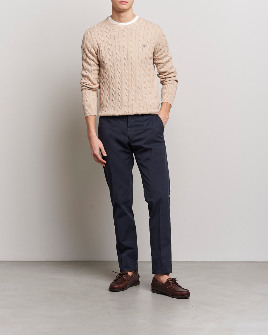 Mies | Puserot | GANT | Cotton Cable Crew Neck Dry Sand