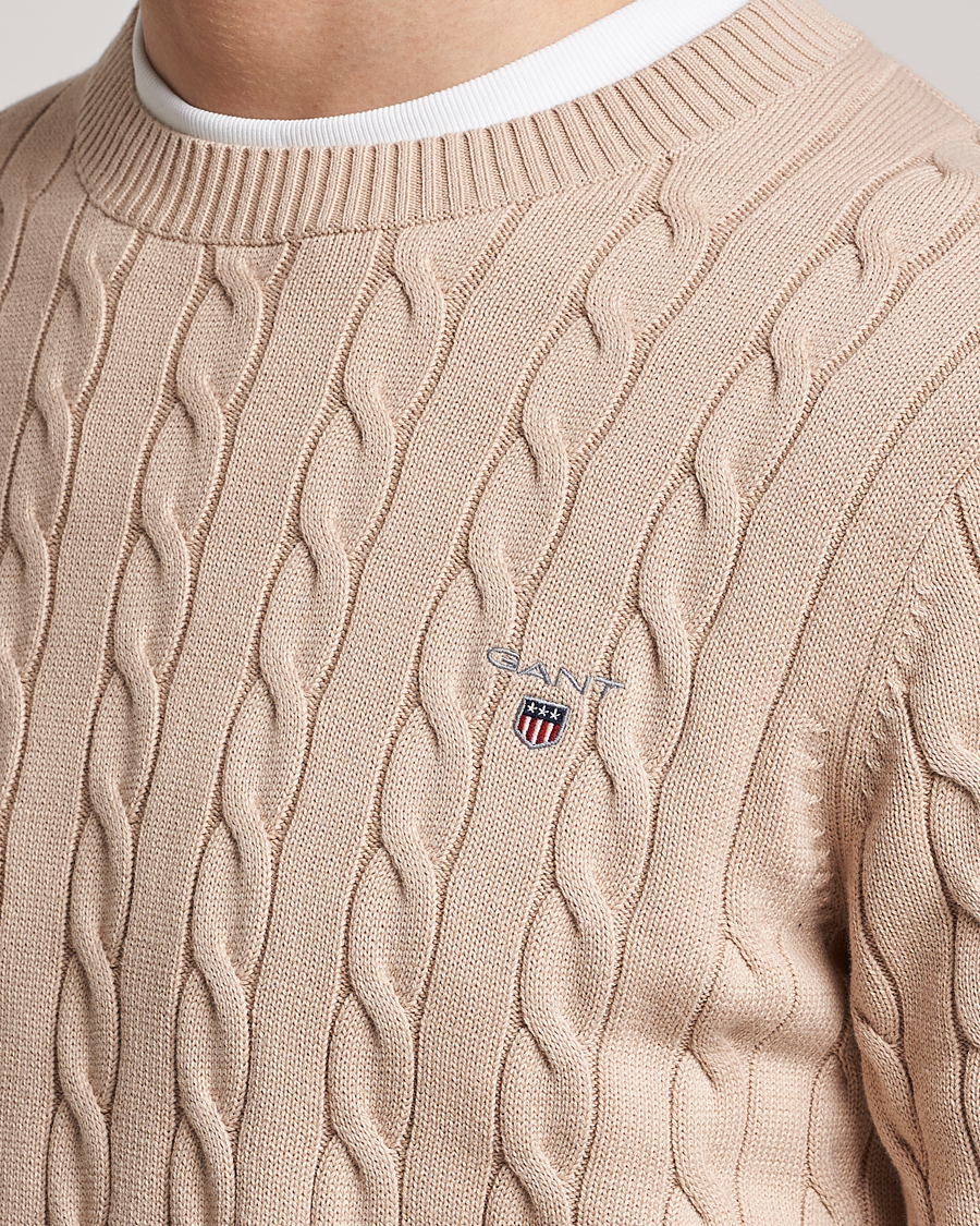 Mies | Puserot | GANT | Cotton Cable Crew Neck Dry Sand