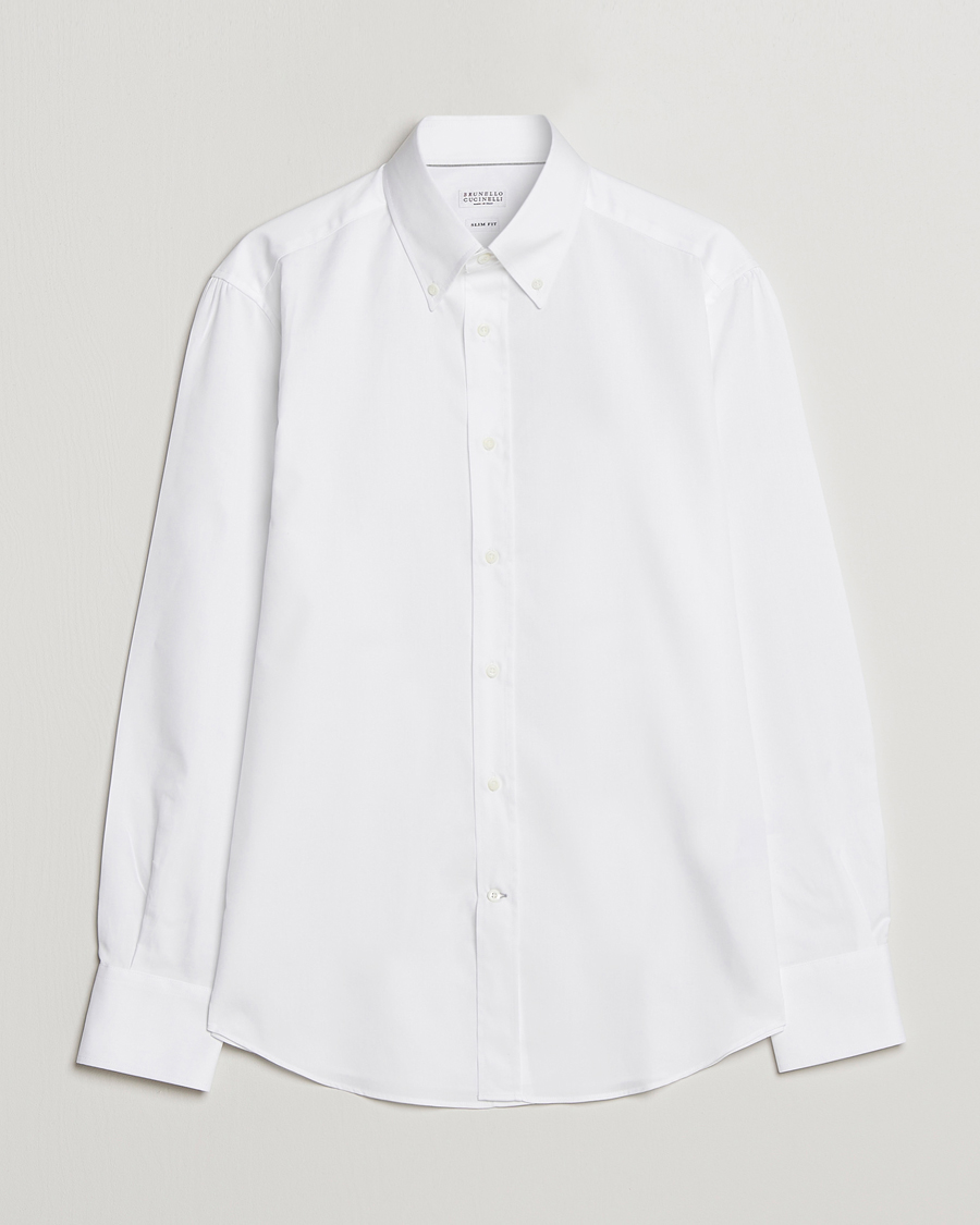 Mies | Kauluspaidat | Brunello Cucinelli | Slim Fit Button Down Shirt White