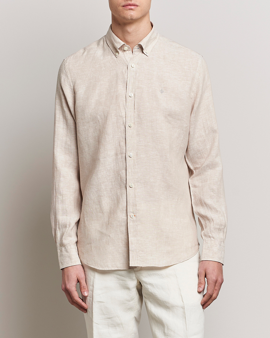 Mies | Pellavapaidat | Morris | Douglas Linen Button Down Shirt Khaki