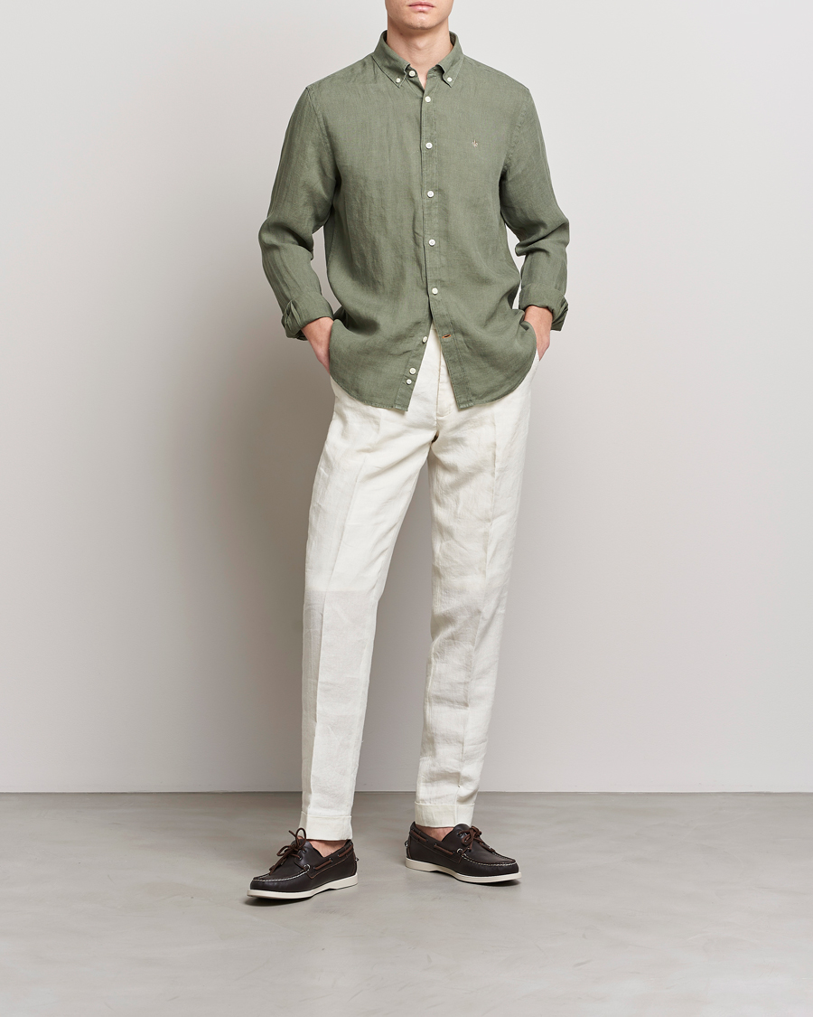 Mies | Kauluspaidat | Morris | Douglas Linen Button Down Shirt Olive