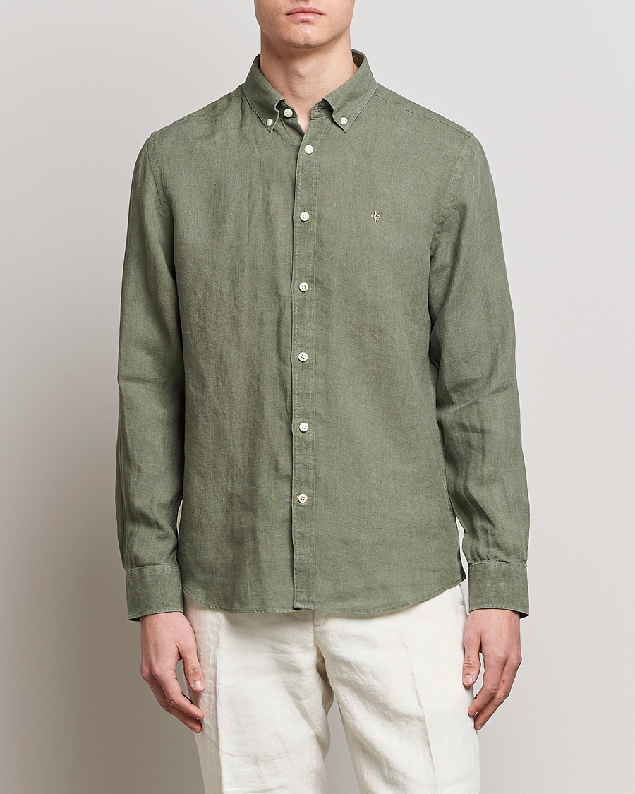 Mies |  | Morris | Douglas Linen Button Down Shirt Olive