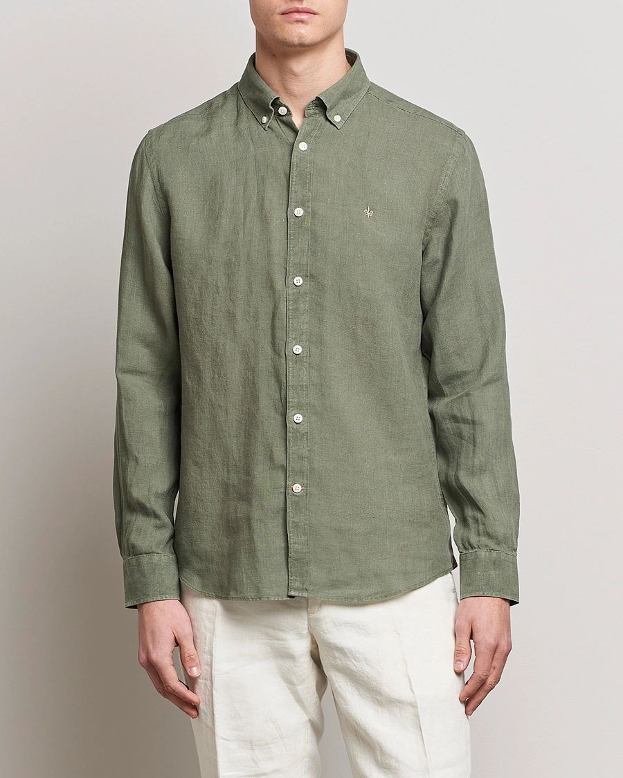Mies | Kauluspaidat | Morris | Douglas Linen Button Down Shirt Olive