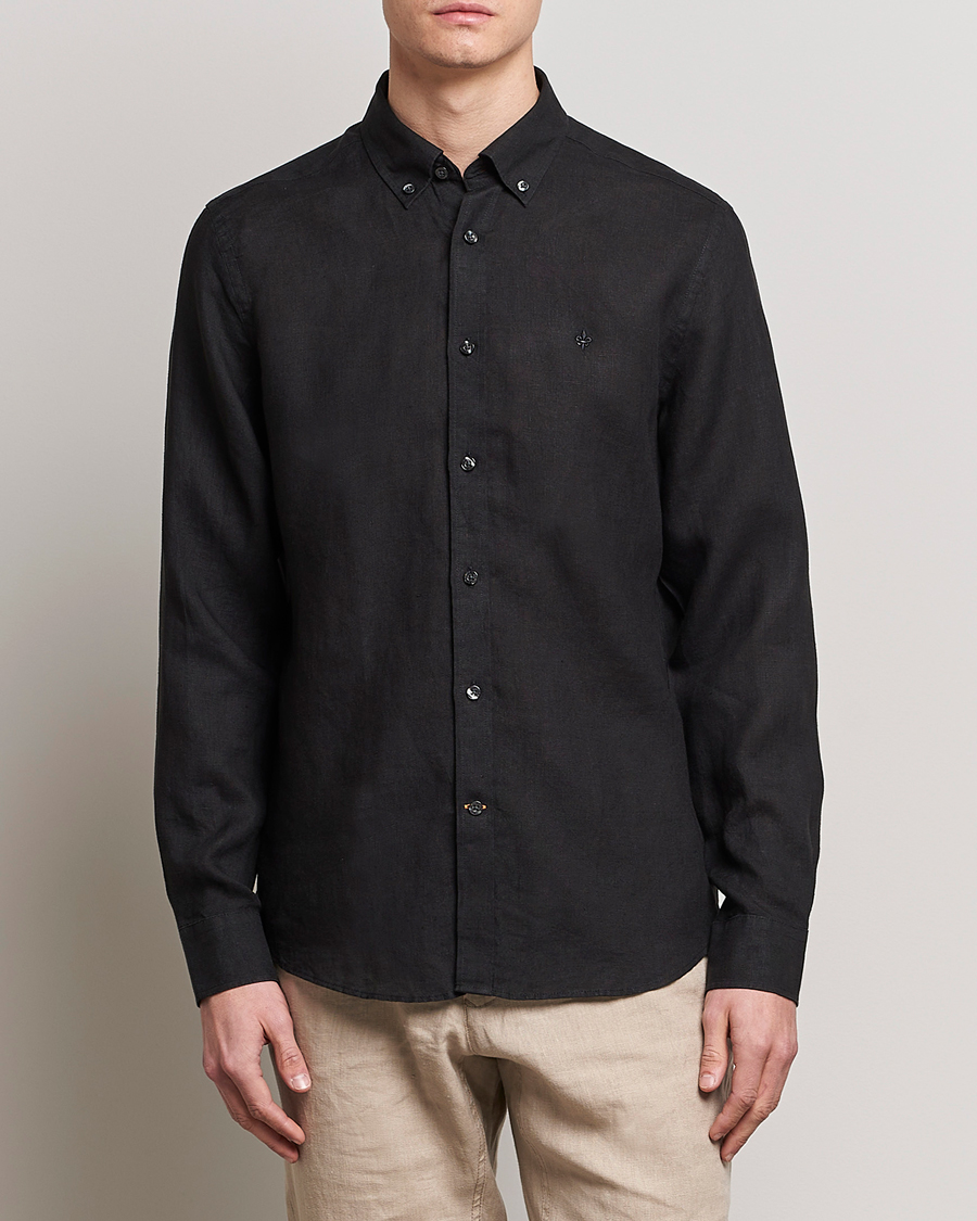 Mies | Preppy Authentic | Morris | Douglas Linen Button Down Shirt Black