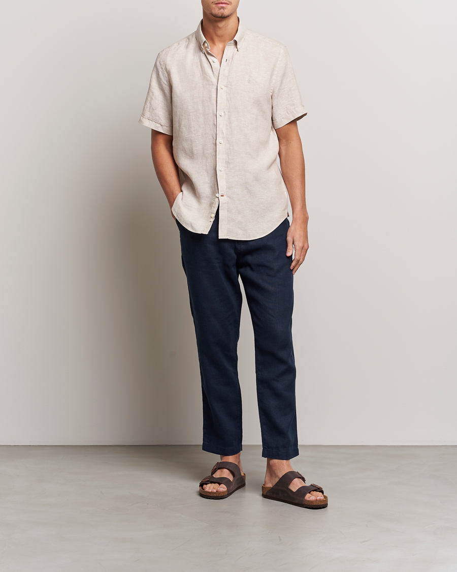 Mies | Kauluspaidat | Morris | Douglas Short Sleeve Linen Shirt Khaki XL