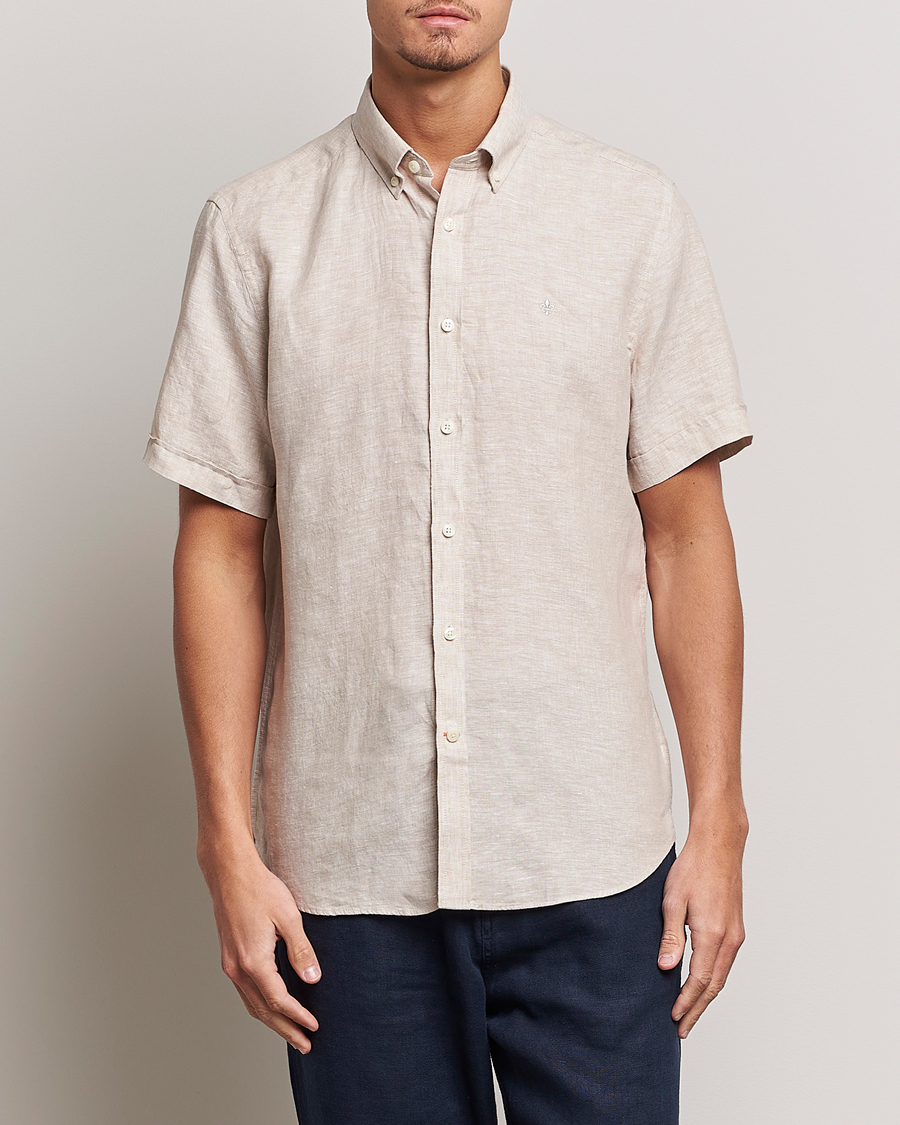 Mies | Kauluspaidat | Morris | Douglas Short Sleeve Linen Shirt Khaki XL