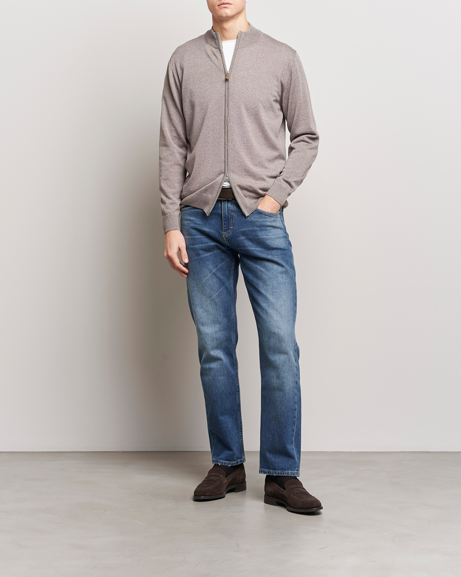 Mies | Puserot | Stenströms | Merino Wool Full Zip Mud Brown