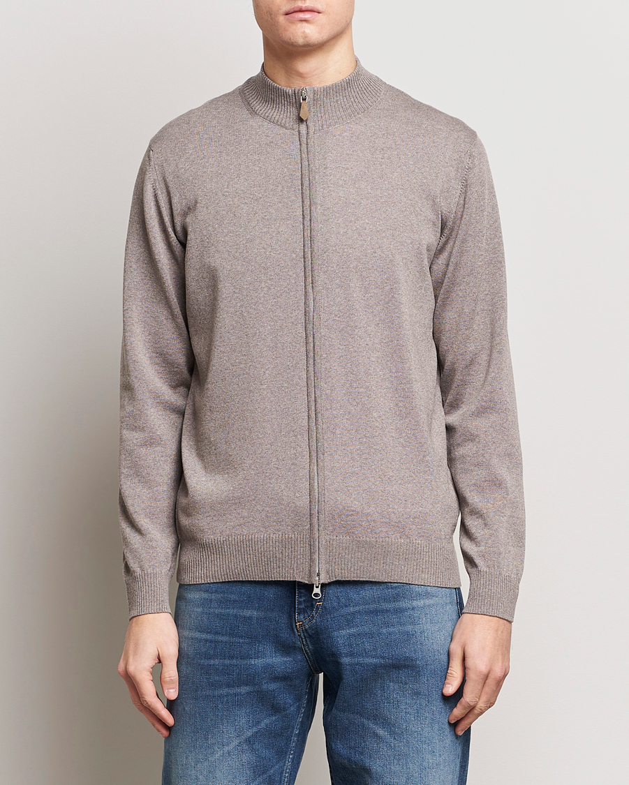 Mies | Puserot | Stenströms | Merino Wool Full Zip Mud Brown