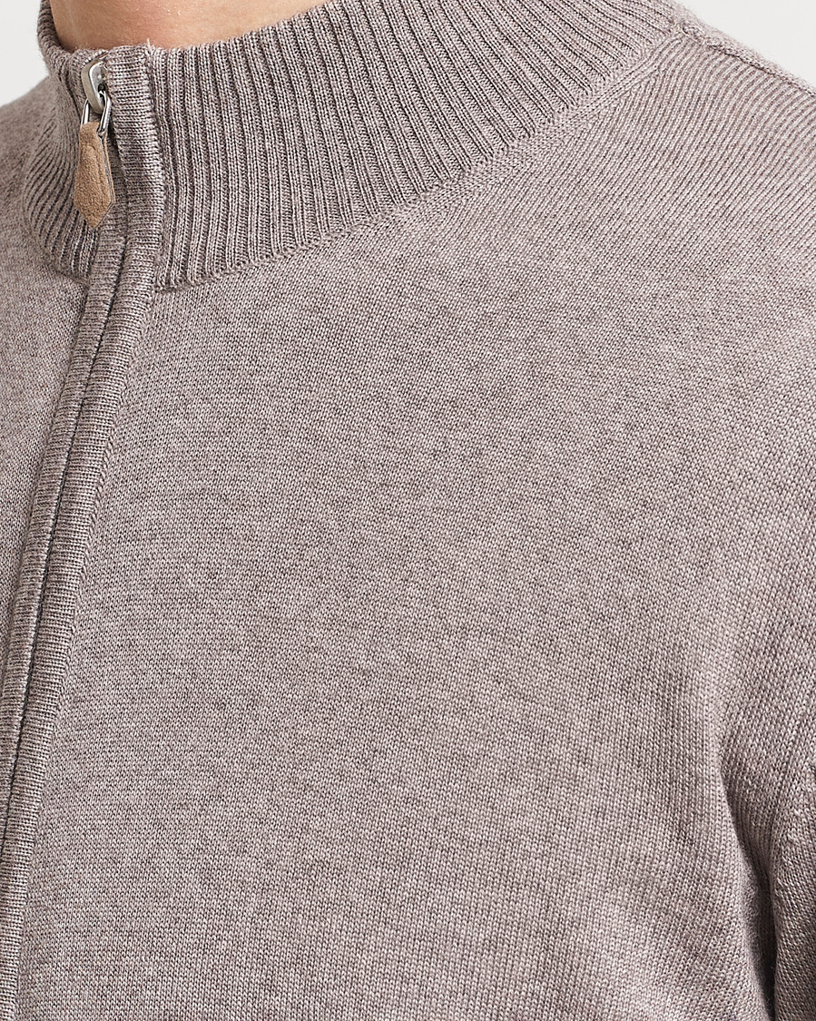 Mies | Puserot | Stenströms | Merino Wool Full Zip Mud Brown