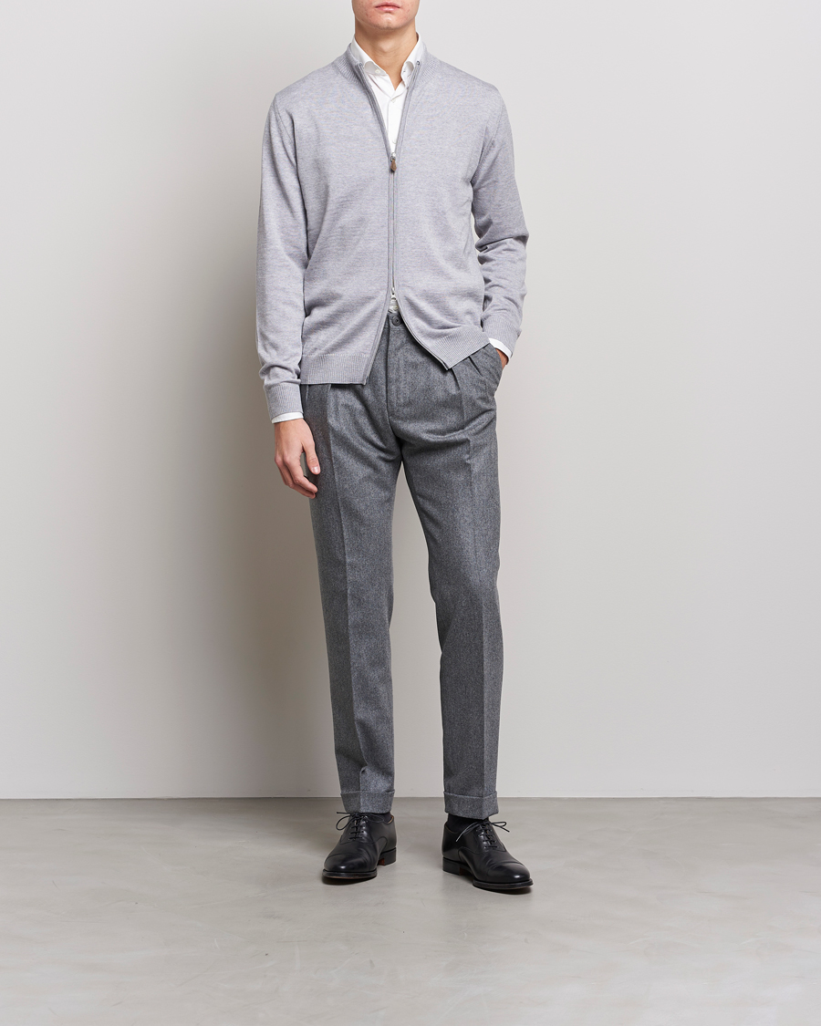 Mies | Puserot | Stenströms | Merino Wool Full Zip Light Grey
