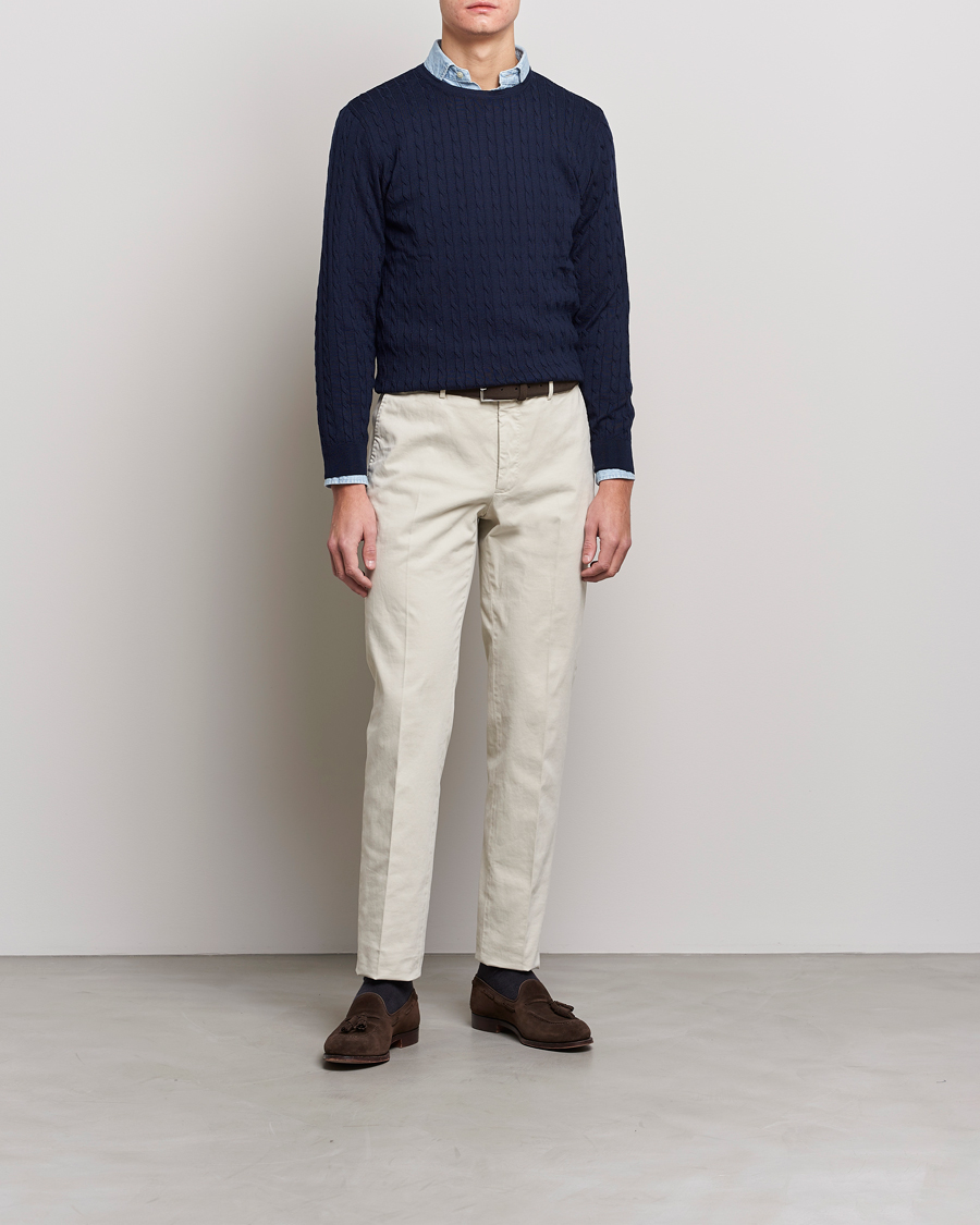 Mies | Puserot | Stenströms | Merino Cable Crew Neck Navy
