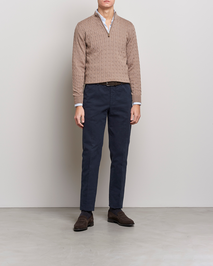 Mies | Puserot | Stenströms | Merino Wool Cable Half Zip Camel
