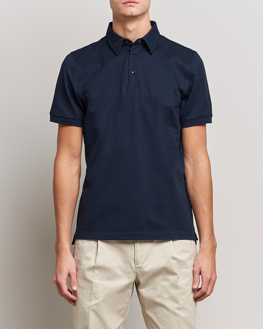 Mies | Vaatteet | Stenströms | Cotton Polo Shirt Navy
