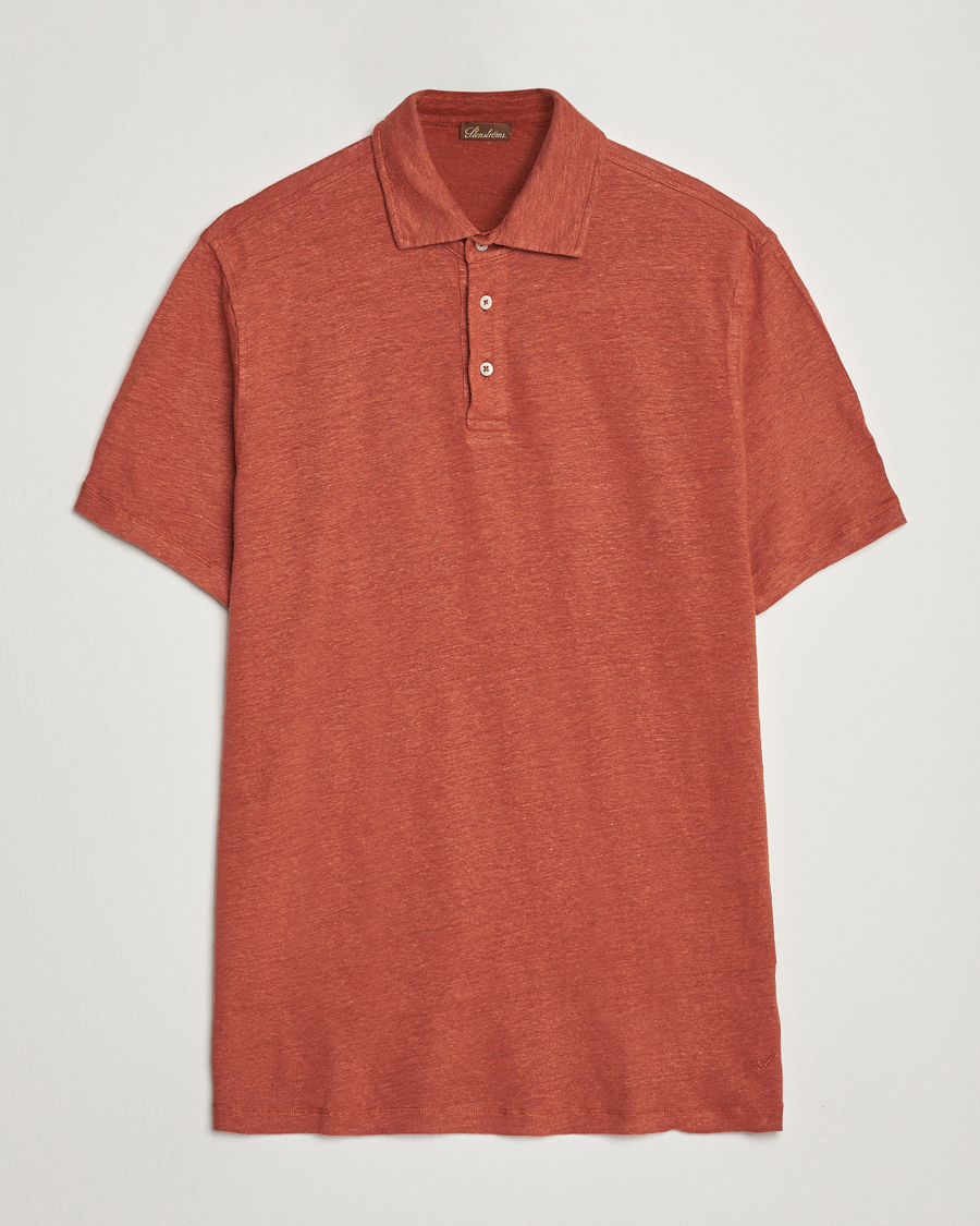 Mies | Pikeet | Stenströms | Linen Polo Shirt Rust