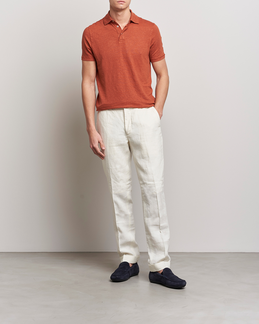 Mies | Pikeet | Stenströms | Linen Polo Shirt Rust