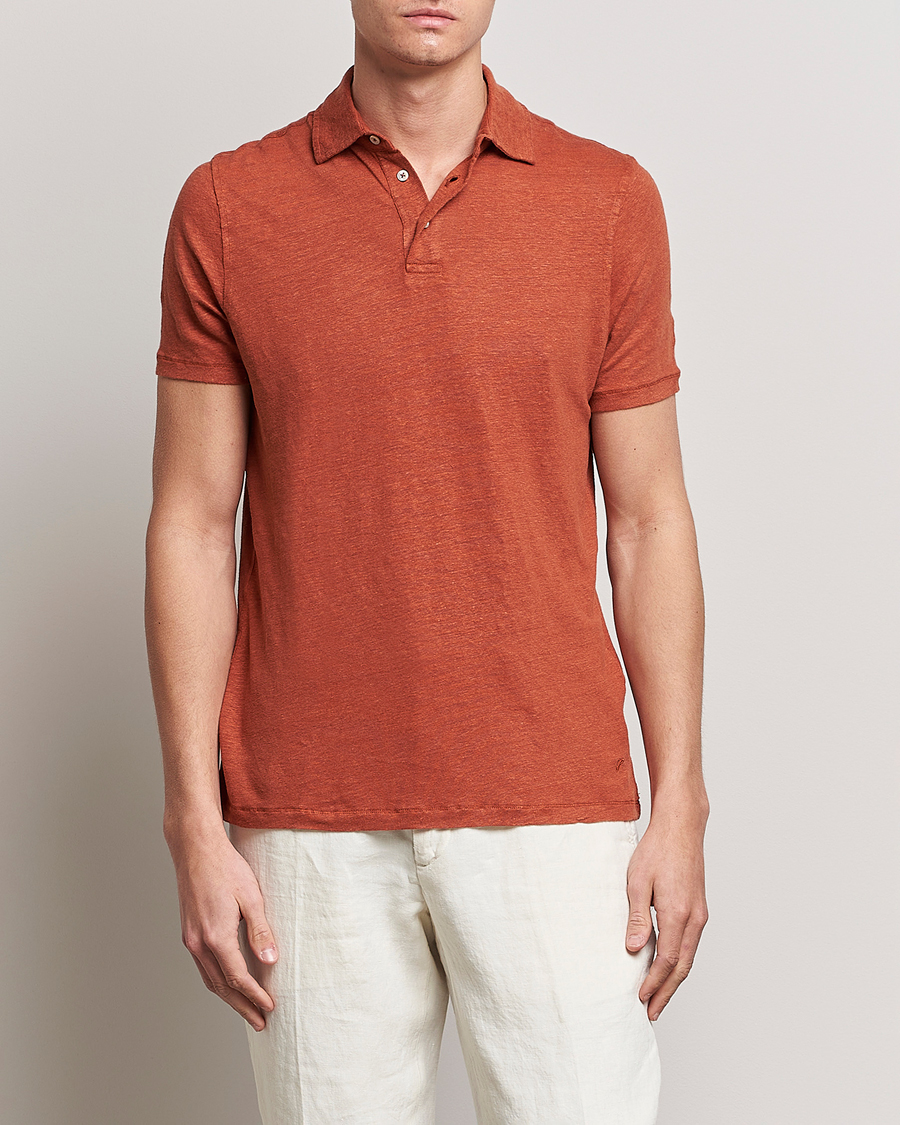 Mies |  | Stenströms | Linen Polo Shirt Rust