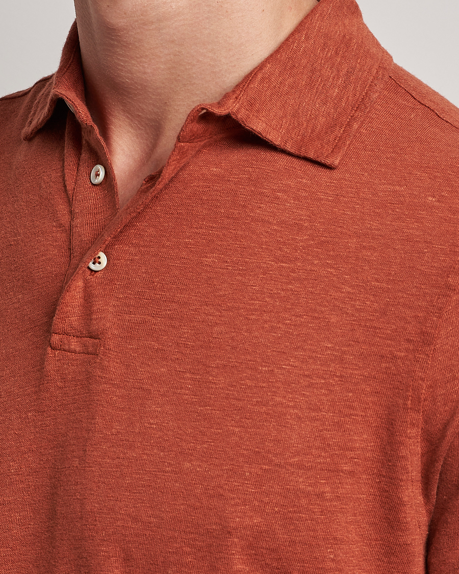 Mies | Pikeet | Stenströms | Linen Polo Shirt Rust