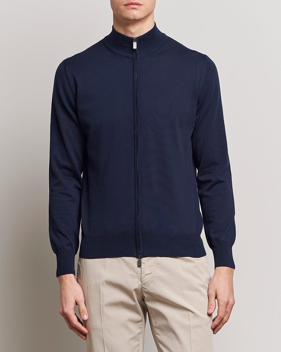 Mies | Full-zip | Canali | Cotton Full Zip Sweater Navy