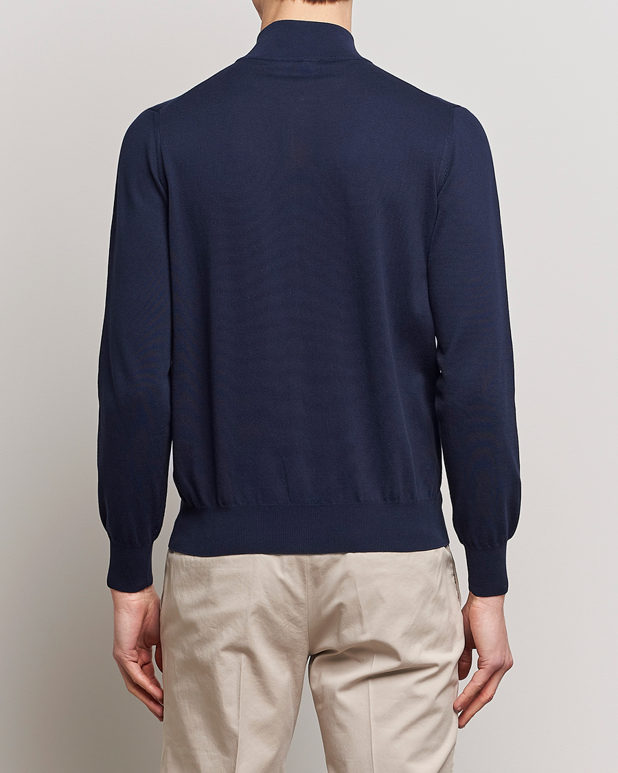 Mies | Puserot | Canali | Cotton Full Zip Sweater Navy