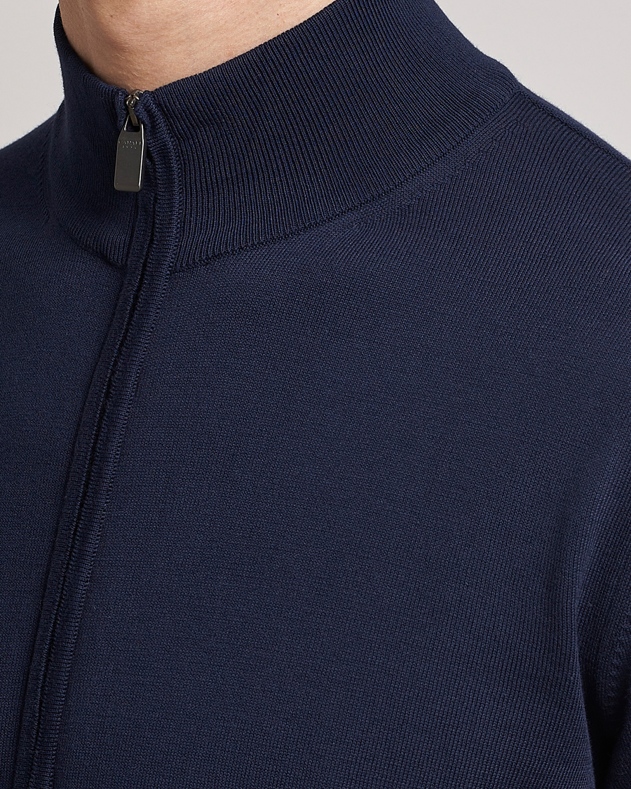 Mies | Puserot | Canali | Cotton Full Zip Sweater Navy