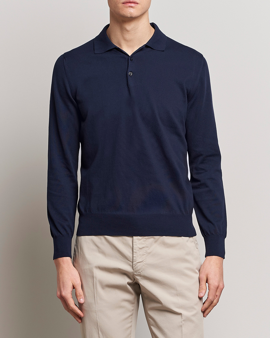 Mies |  | Canali | Cotton Long Sleeve Polo Navy