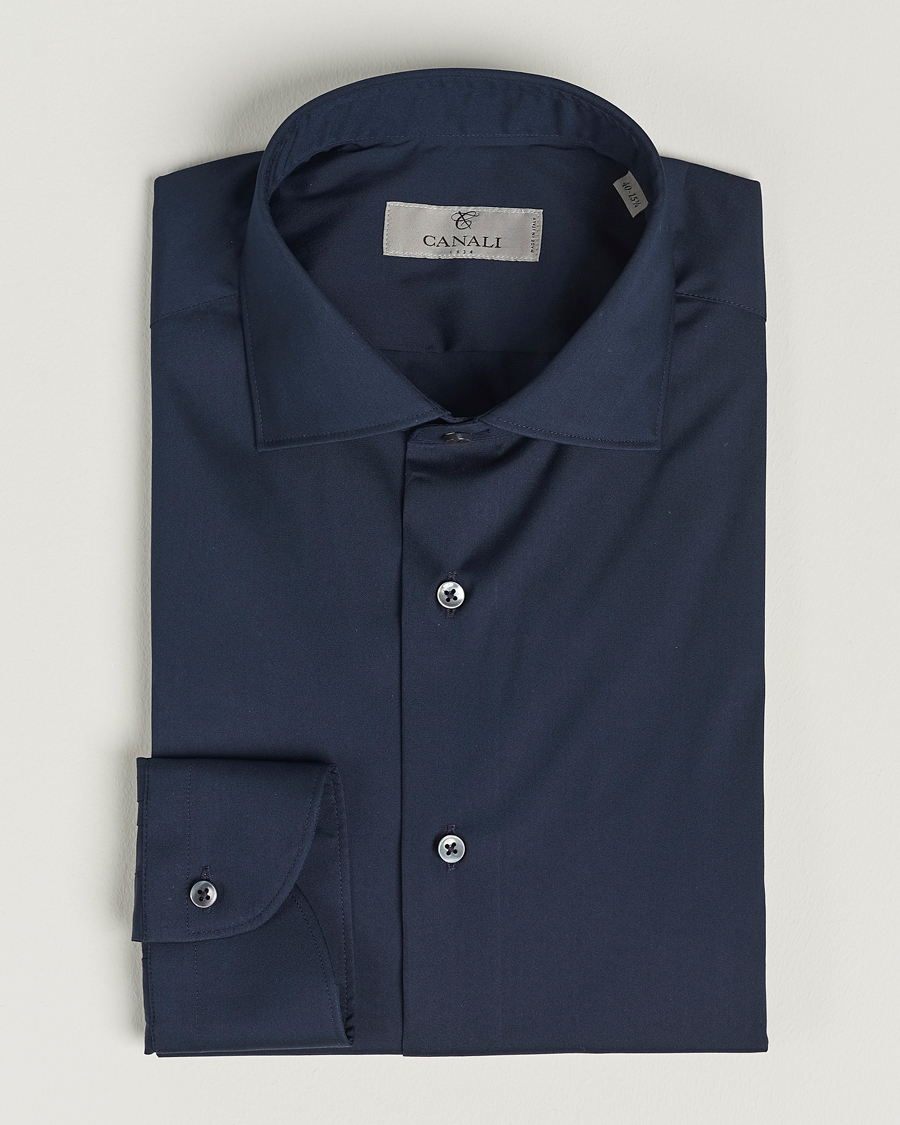 Mies | Kauluspaidat | Canali | Slim Fit Cotton/Stretch Shirt Navy