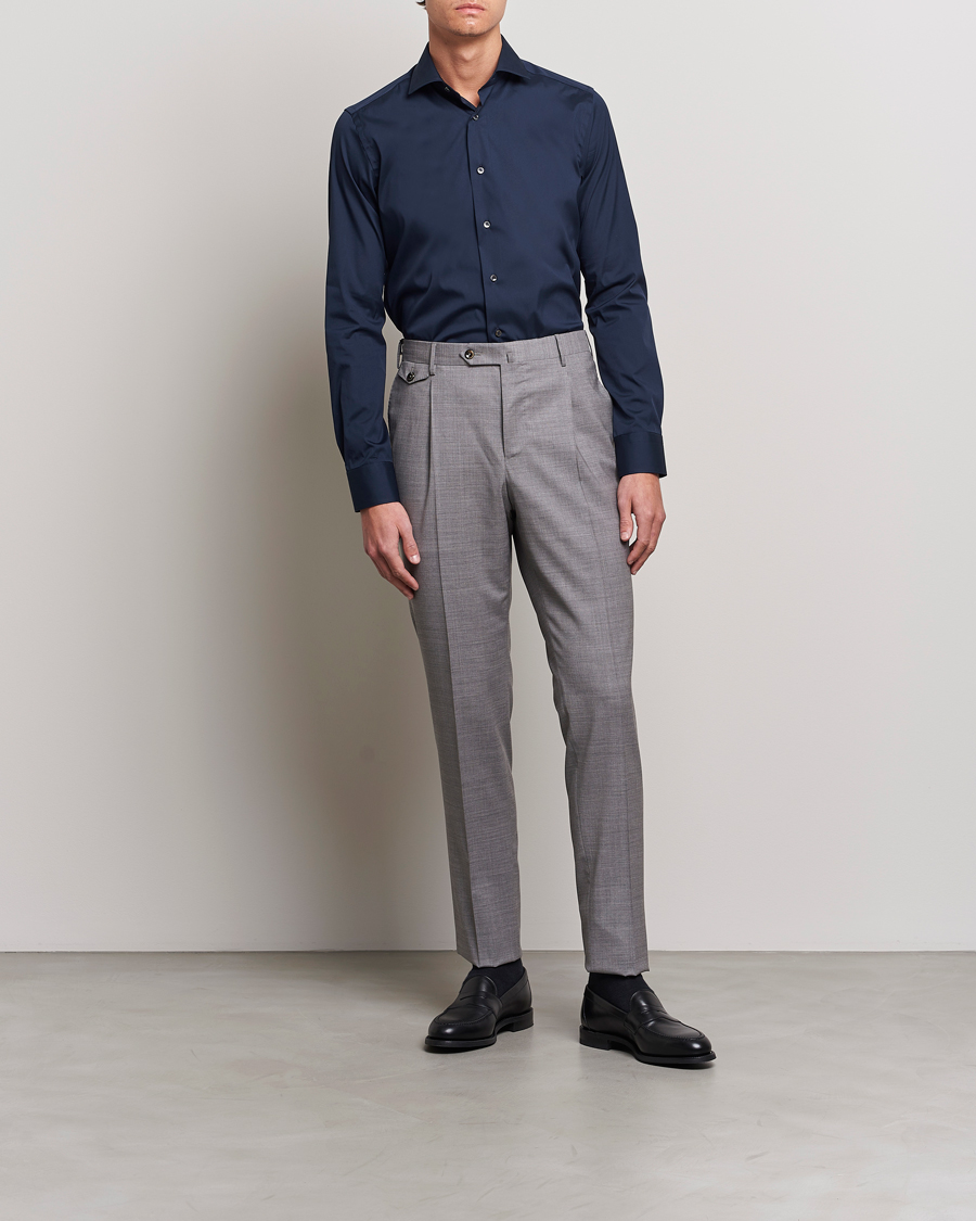 Mies | Kauluspaidat | Canali | Slim Fit Cotton/Stretch Shirt Navy