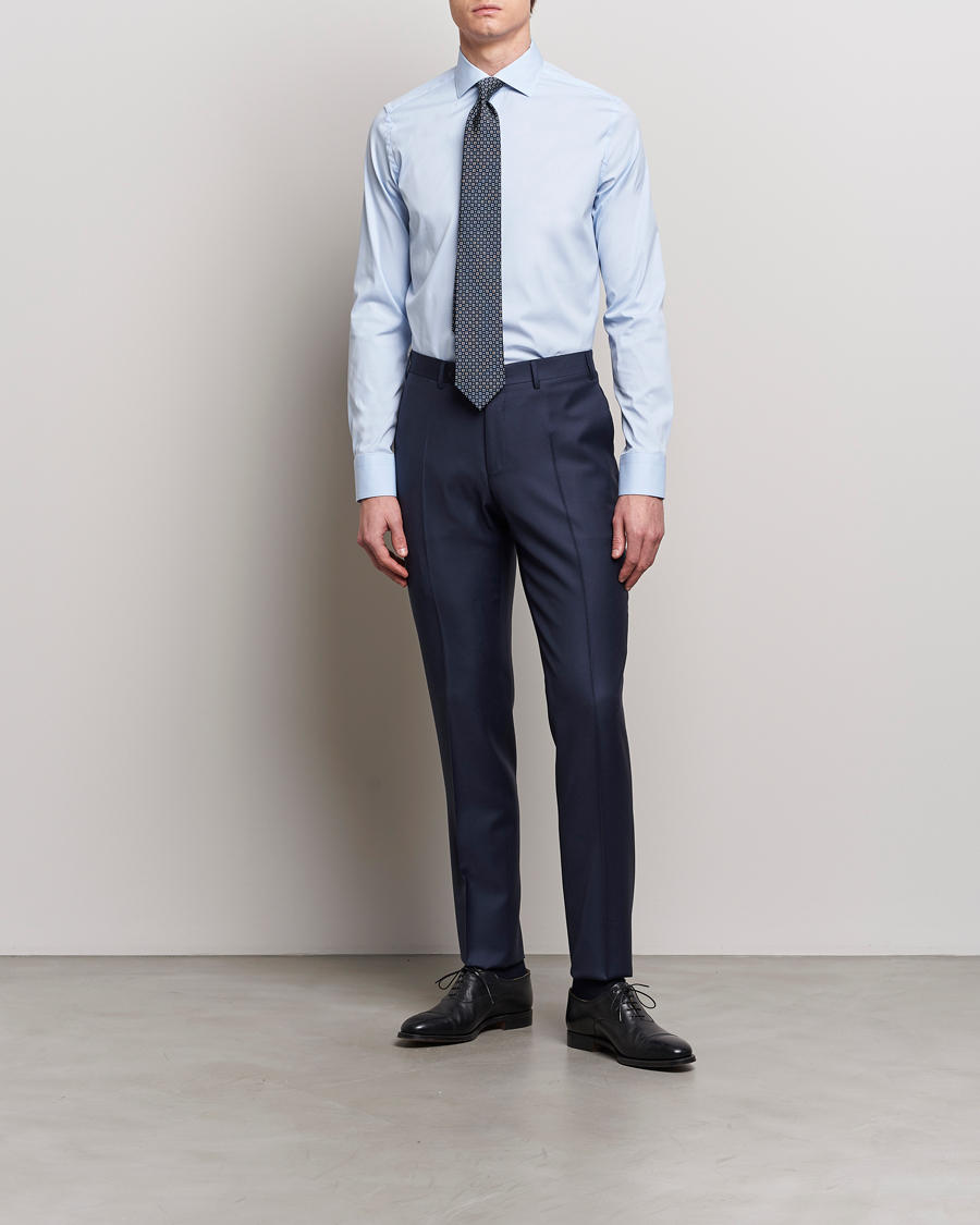 Mies | Kauluspaidat | Canali | Slim Fit Cotton/Stretch Shirt Light Blue