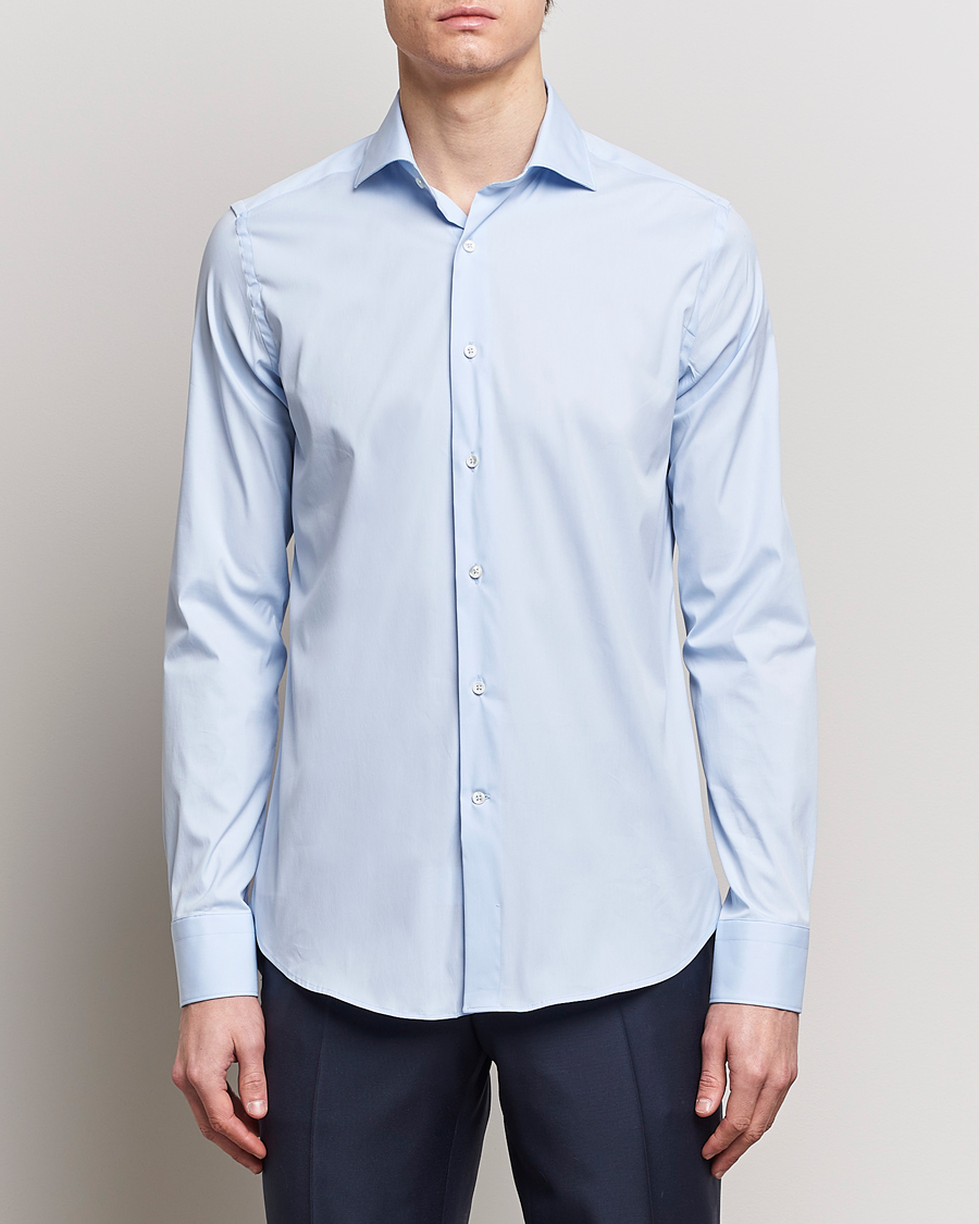 Mies | Kauluspaidat | Canali | Slim Fit Cotton/Stretch Shirt Light Blue