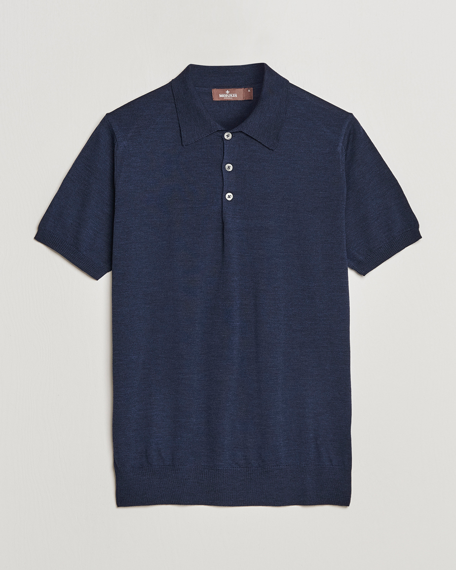 Miehet |  | Morris Heritage | Short Sleeve Knitted Polo Shirt Navy