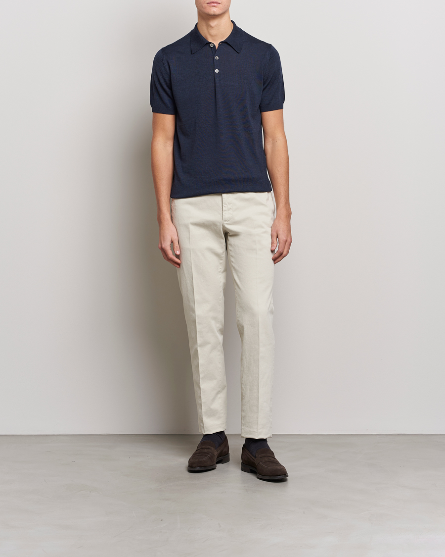 Mies |  | Morris Heritage | Short Sleeve Knitted Polo Shirt Navy
