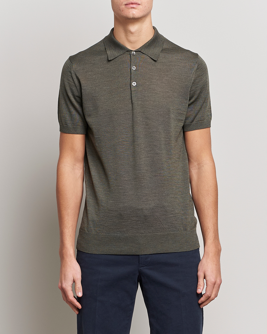 Mies | Alennusmyynti | Morris Heritage | Short Sleeve Knitted Polo Shirt Olive Green