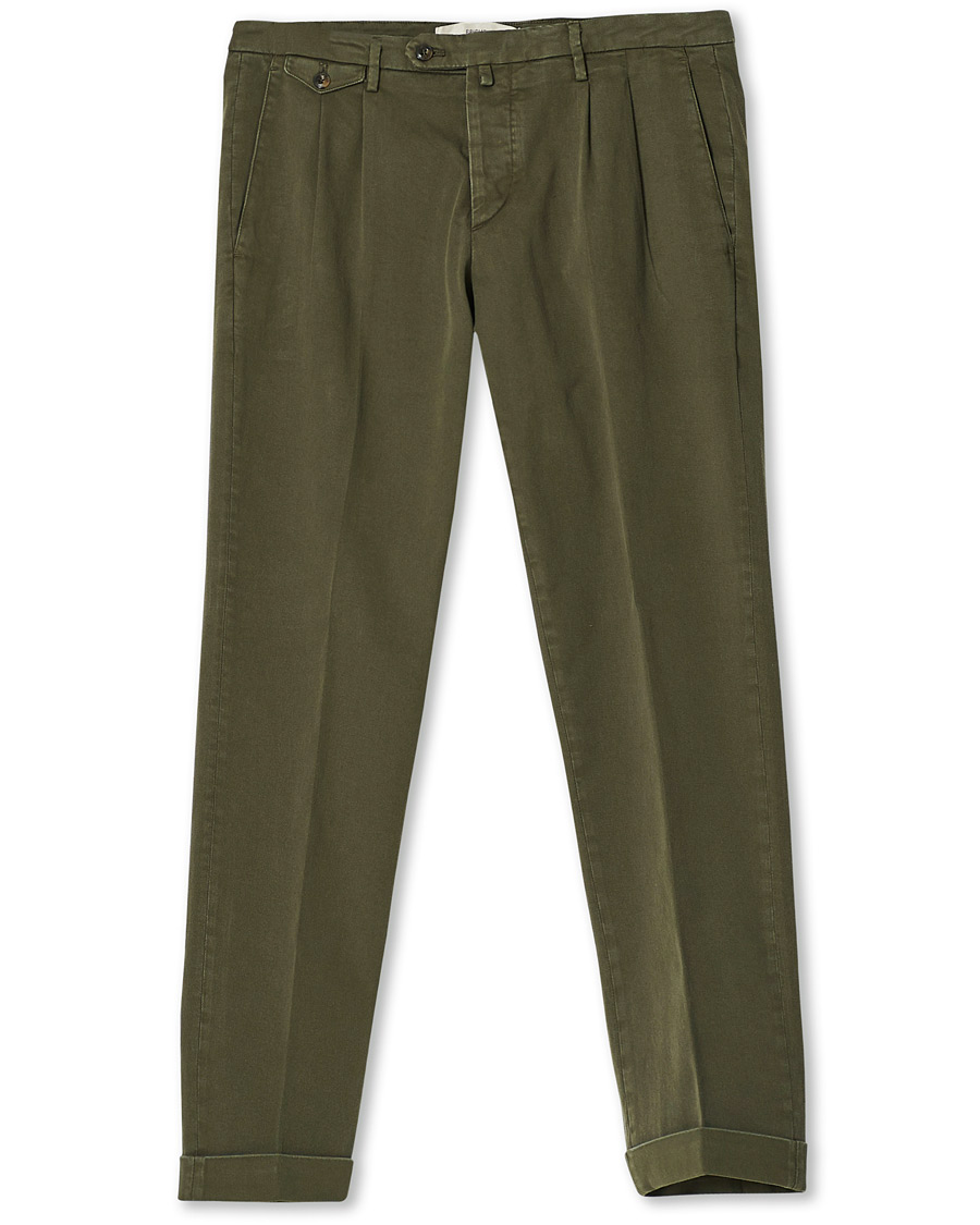 Mies | Housut | Briglia 1949 | Easy Fit Pleated Cotton Chinos Olive