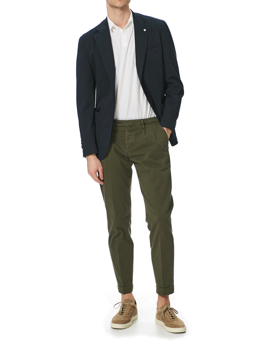 Mies | Housut | Briglia 1949 | Easy Fit Pleated Cotton Chinos Olive
