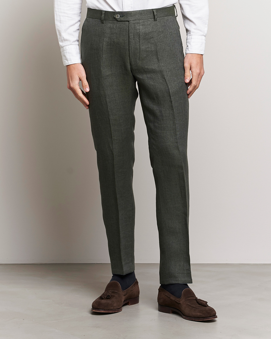 Mies |  | Oscar Jacobson | Denz Linen Trousers Green