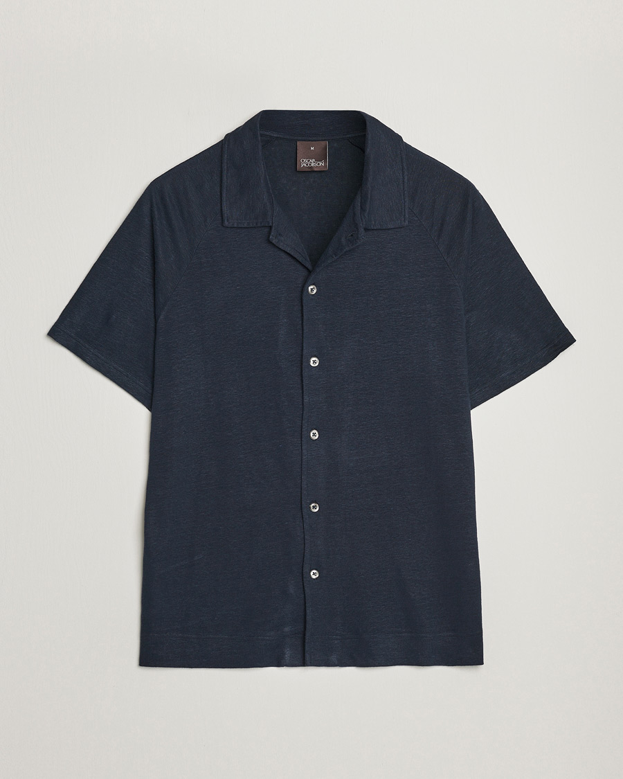 Mies | Pikeet | Oscar Jacobson | Albin Short Sleeve Linen Polo Navy