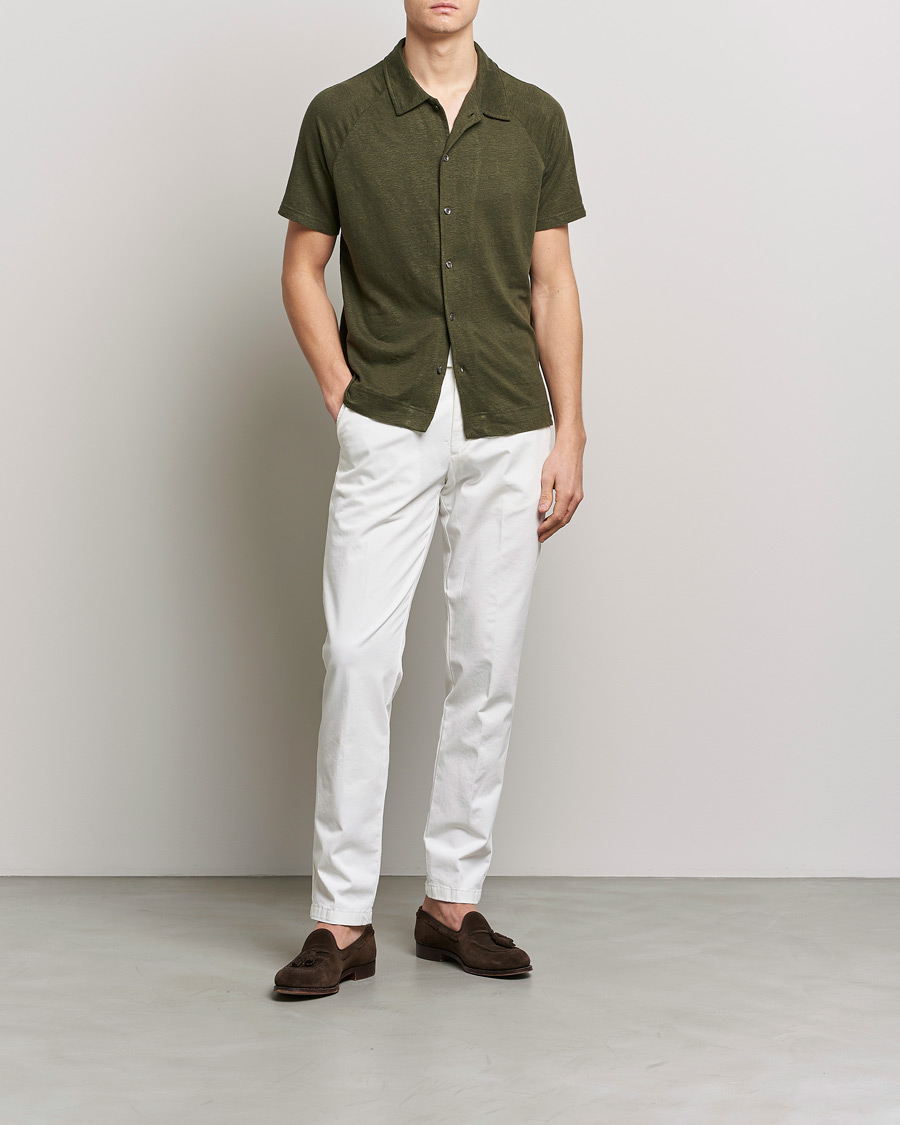 Mies | Pikeet | Oscar Jacobson | Albin Short Sleeve Linen Polo Olive