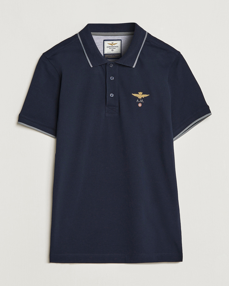 Mies | Pikeet | Aeronautica Militare | Garment Dyed Cotton Polo Blue Black