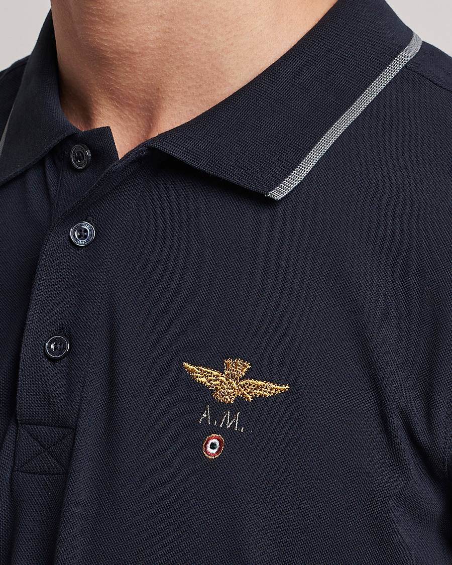 Mies | Pikeet | Aeronautica Militare | Garment Dyed Cotton Polo Blue Black