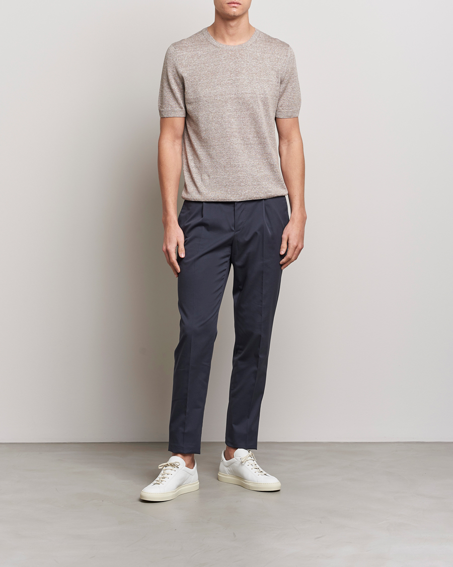 Mies | T-paidat | Gran Sasso | Cotton/Linen Knitted Tee Beige
