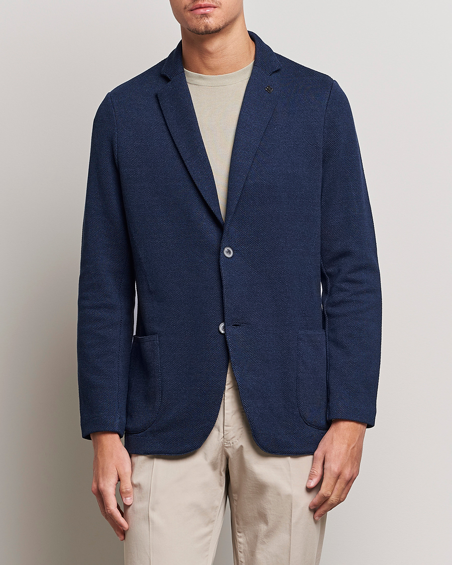 Mies | Pellavaiset pikkutakit | Gran Sasso | Structured Cotton/Linen Blazer Navy