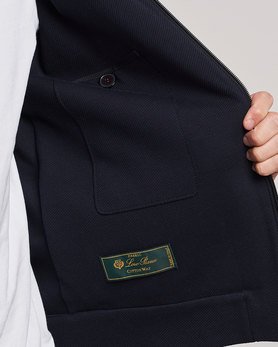 Mies | Takit | Harris Wharf London | Loro Piana Cavalry Twill Harrington Jacket Dark Blue